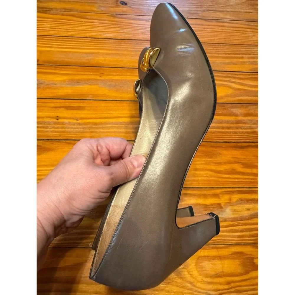 Salvatore Ferragamo Brass‎ Accent Heels Size 10